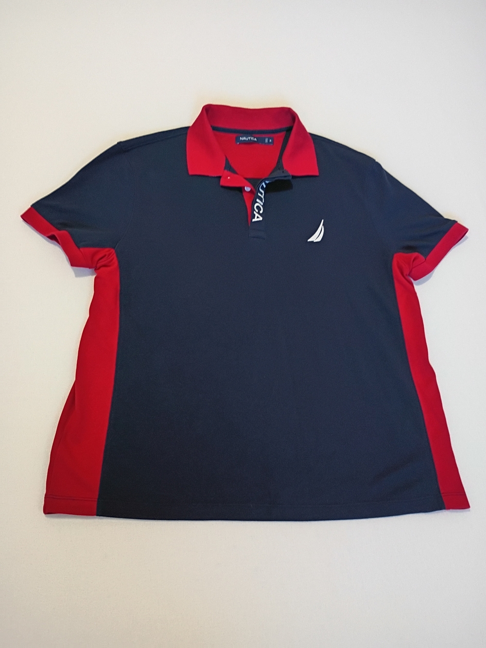 Nautica Men's Performance Polo Shirt Short Sleeve Color Block Navy Red Pique XL